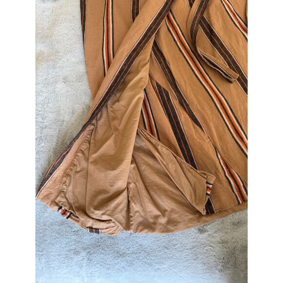 Worthington Linen Blend Wrap Skirt 6P Brown Orange Striped Midi Lined - Picture 3 of 9